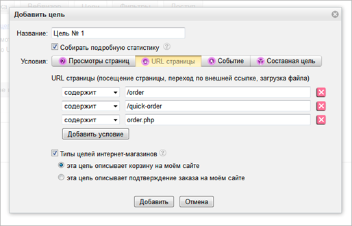 Типы целей интернет-магазинов